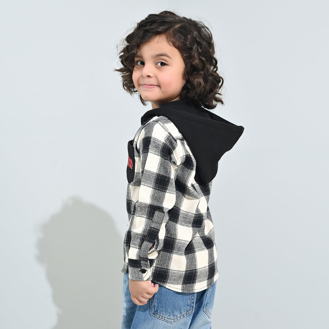 Boys Flannel Shirt F/S-Black Check