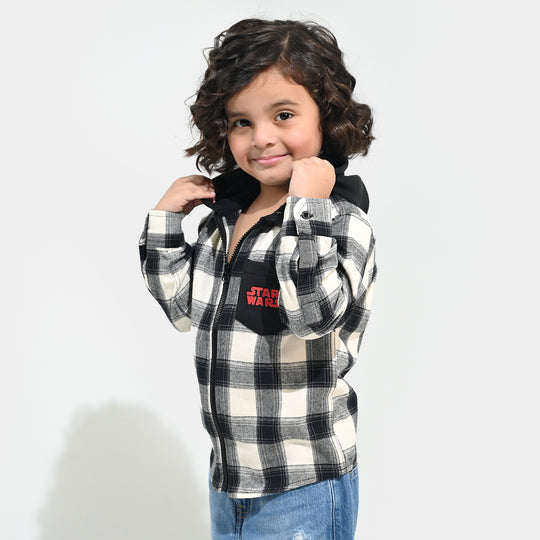 Boys Flannel Shirt F/S-Black Check