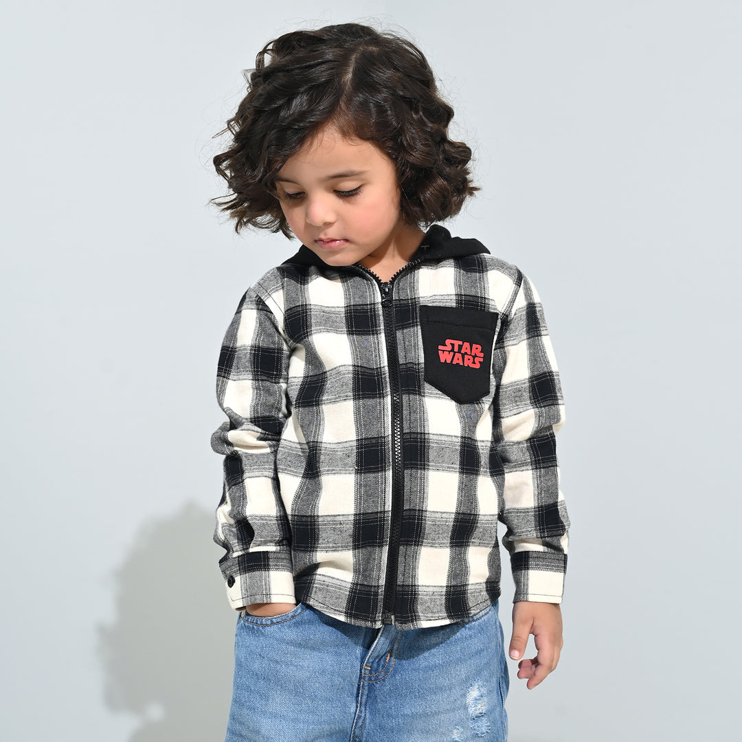 Boys Flannel Shirt F/S-Black Check