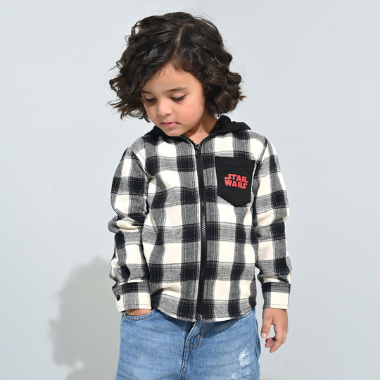 Boys Flannel Shirt F/S-Black Check