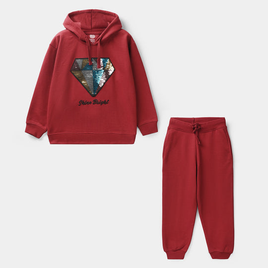 Girls Jersey/Terry 2 Piece Suit - Red