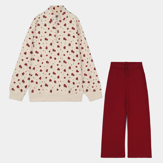 Girls Jersey/Terry 2 Piece Suit Flowers-Pristine