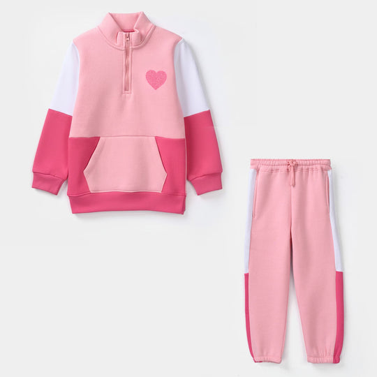 Girls Fleece 2 Piece Suit Heart-C.Pink