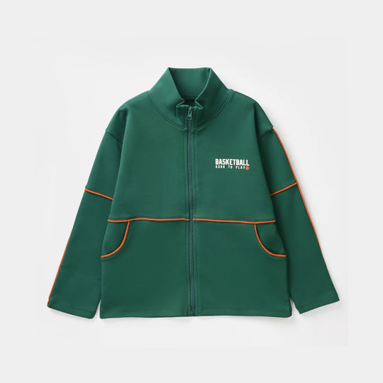 Boys Fleece Knitted Mock Jacket Basketball-Green