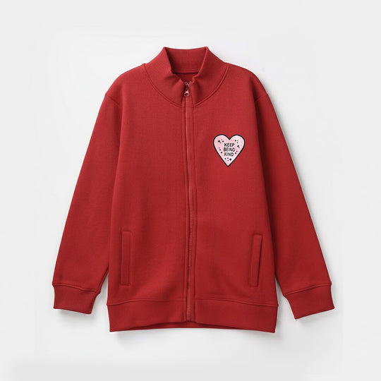 Girls Fleece Knitted Mock Jacket Being Kind-Salsa