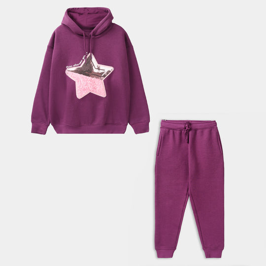 Girls Fleece 2 Piece Suit Star-Dark Purple