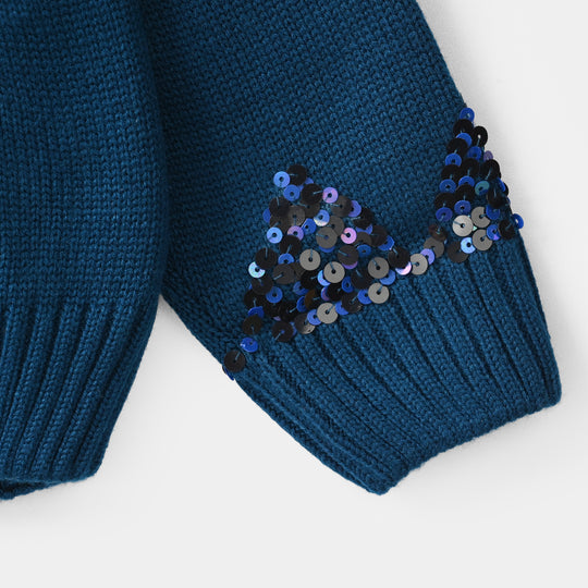 Girls F/S Mock Sweater Ochre-NAVY