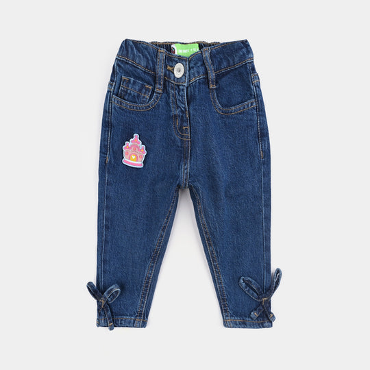 Infant Girls Denim Stretch Pant Bow Style-DARK BLUE