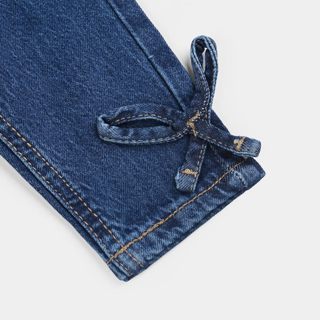 Infant Girls Denim Stretch Pant Bow Style-DARK BLUE