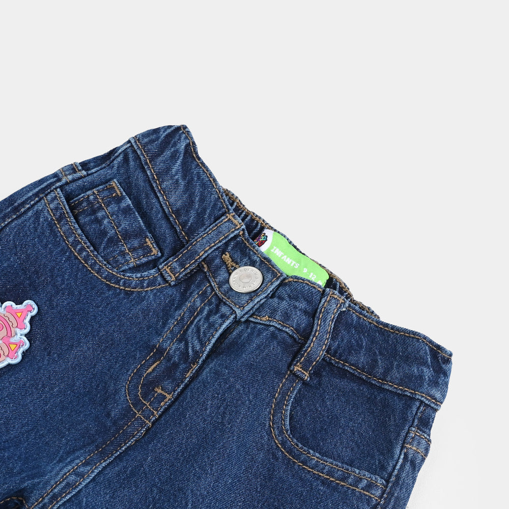 Infant Girls Denim Stretch Pant Bow Style-DARK BLUE