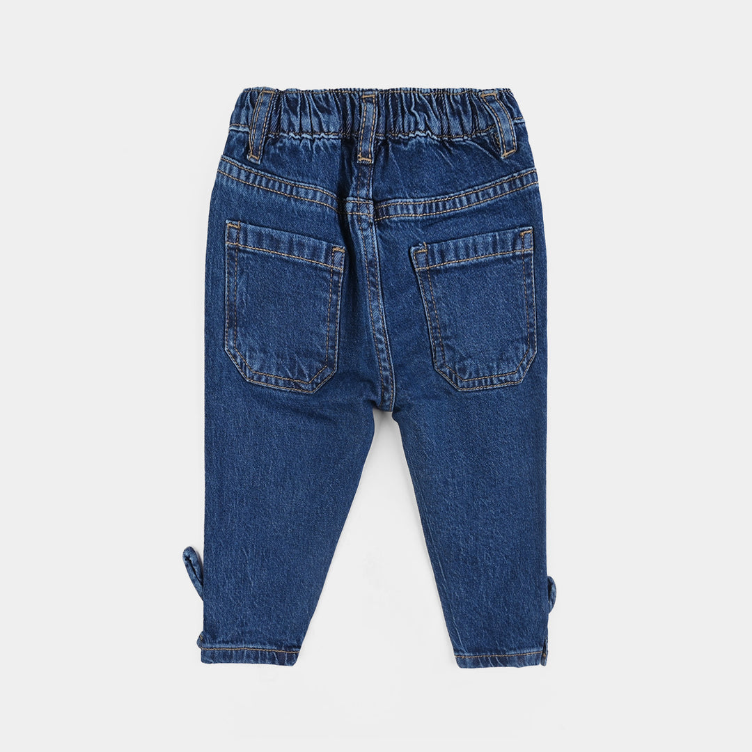 Infant Girls Denim Stretch Pant Bow Style-DARK BLUE