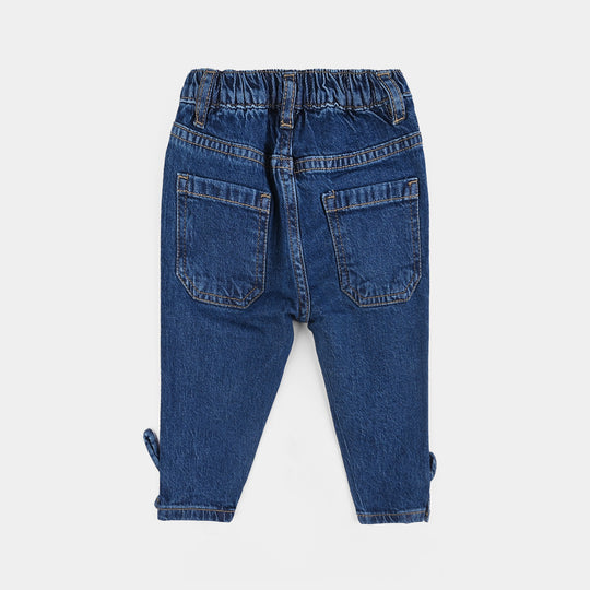 Infant Girls Denim Stretch Pant Bow Style-DARK BLUE