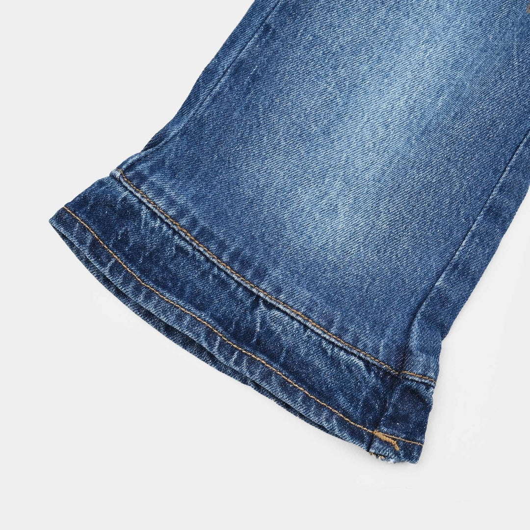 Infant Girls Denim Stretch Pant Ruffles Hem-Mid Blue