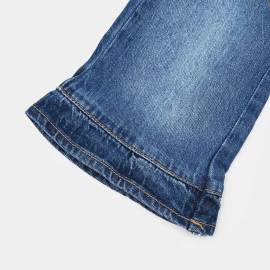 Infant Girls Denim Stretch Pant Ruffles Hem-Mid Blue