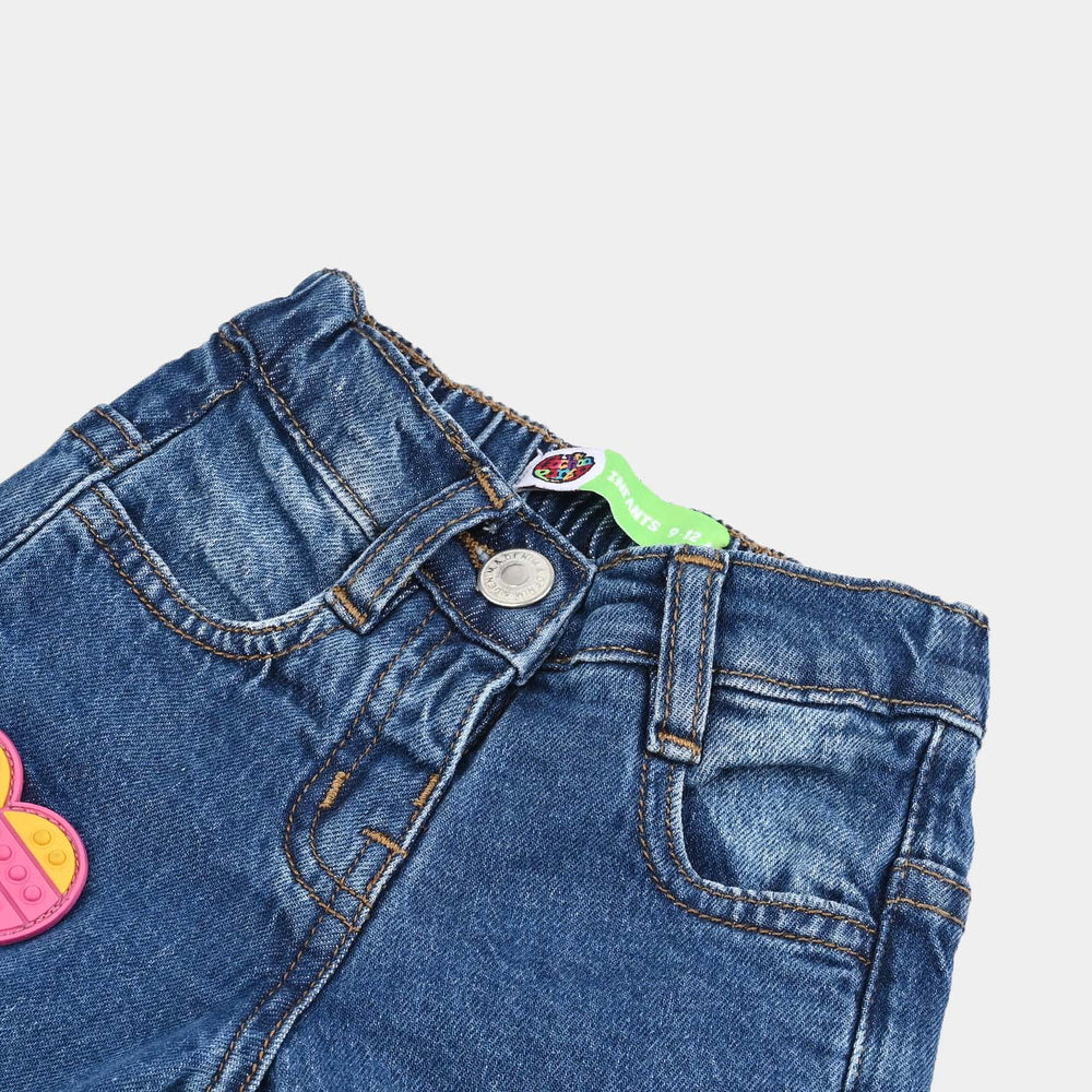 Infant Girls Denim Stretch Pant Ruffles Hem-Mid Blue