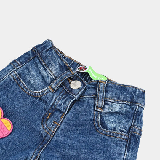 Infant Girls Denim Stretch Pant Ruffles Hem-Mid Blue