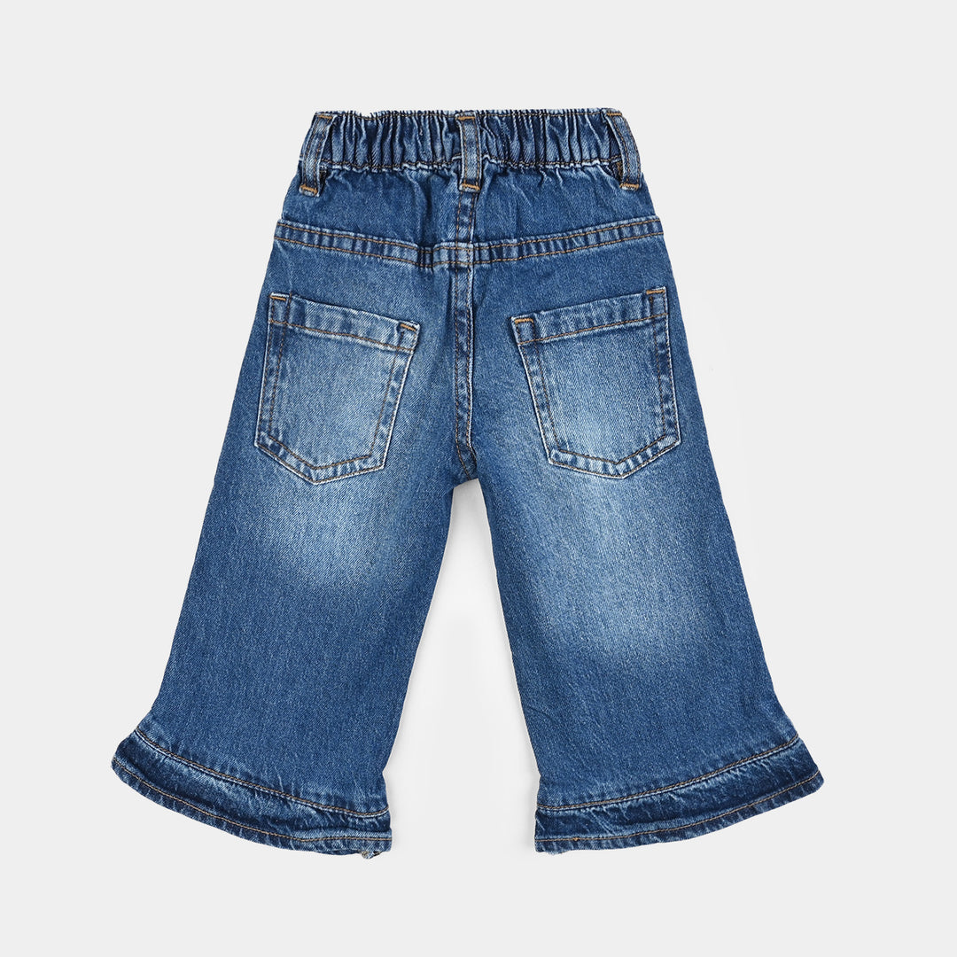 Infant Girls Denim Stretch Pant Ruffles Hem-Mid Blue