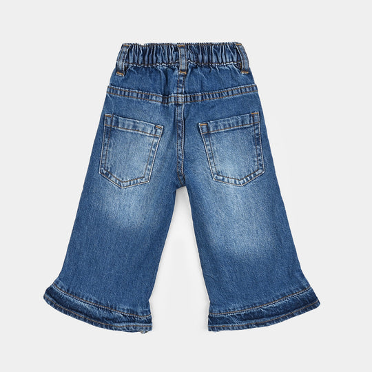 Infant Girls Denim Stretch Pant Ruffles Hem-Mid Blue
