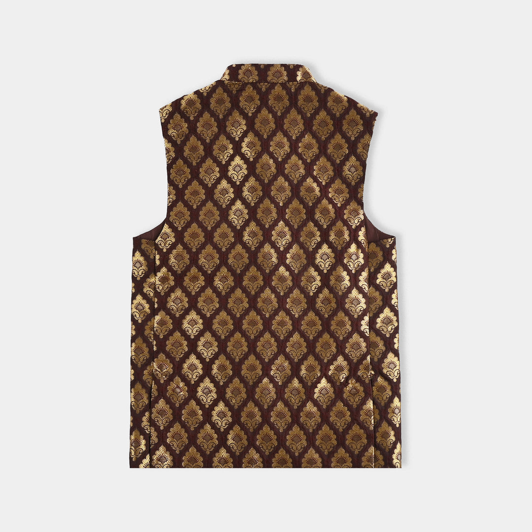 Boys Poly Viscose Waist Coat (Brown Gold)-BROWN
