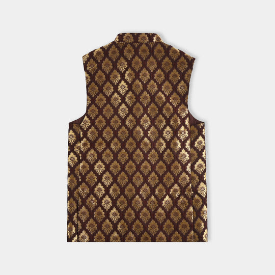 Boys Poly Viscose Waist Coat (Brown Gold)-BROWN