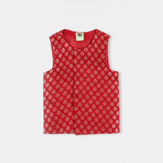 Infant Boys Poly Viscose Waist Coat (Golden Lurex)-RED