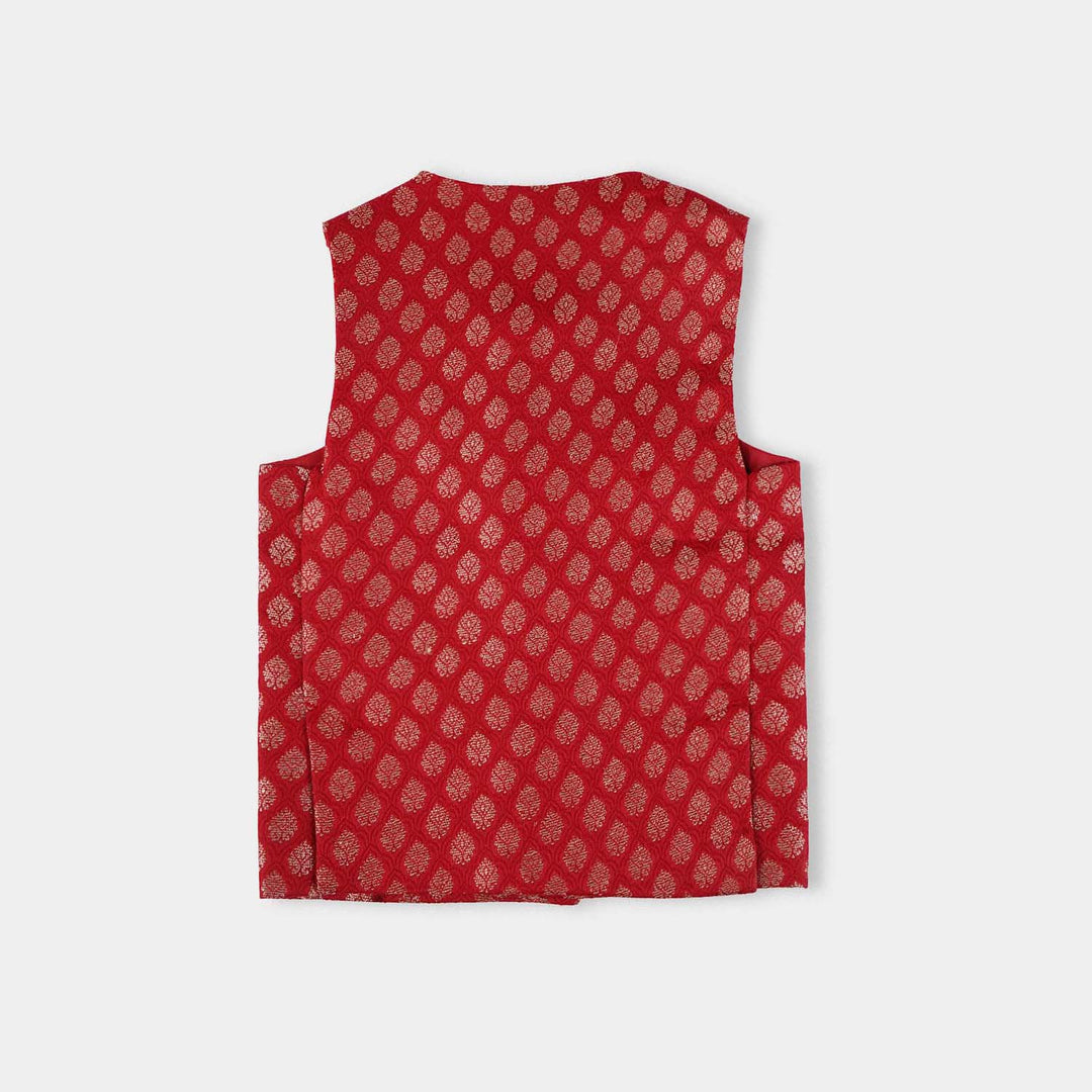 Infant Boys Poly Viscose Waist Coat (Golden Lurex)-RED
