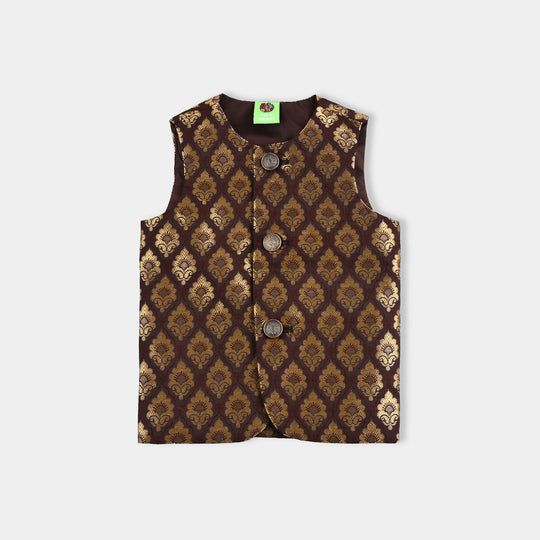 Infant Boys Poly Viscose Waist Coat (Brown Gold)-BROWN
