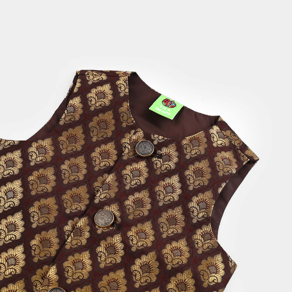 Infant Boys Poly Viscose Waist Coat (Brown Gold)-BROWN