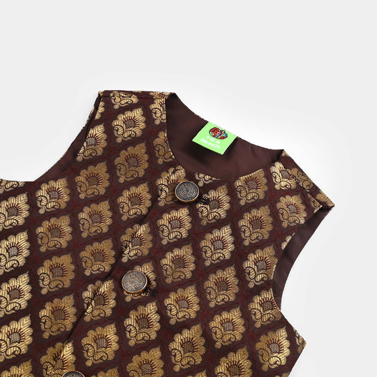 Infant Boys Poly Viscose Waist Coat (Brown Gold)-BROWN