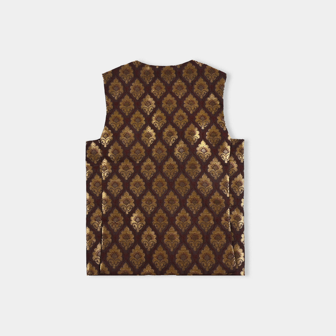 Infant Boys Poly Viscose Waist Coat (Brown Gold)-BROWN