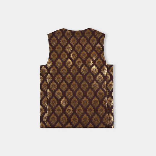 Infant Boys Poly Viscose Waist Coat (Brown Gold)-BROWN