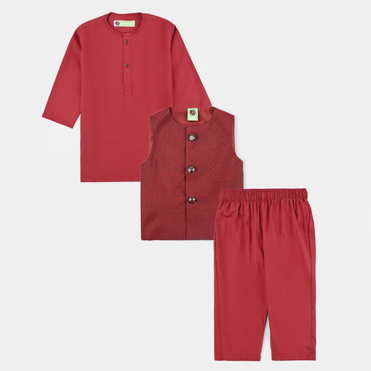 Infant Boys Poly Viscose 3Piece Suit (RHYTHMIC)-RED