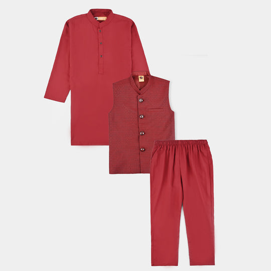 Boys Poly Viscose 3Piece Suit (RHYTHMIC)-RED