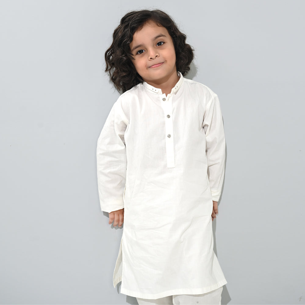 Boys Cotton Poplin Kurta Pajama (Elegant)-White