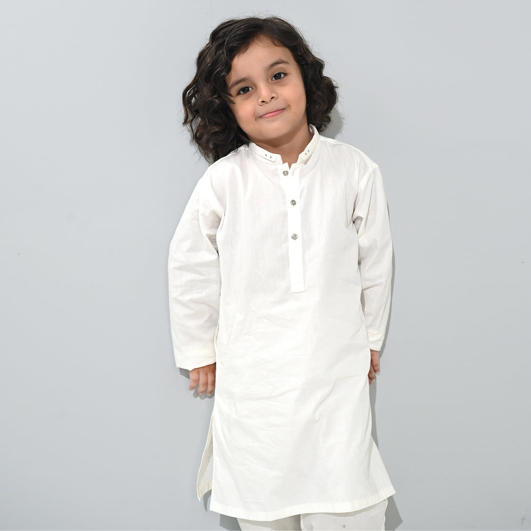 Boys Cotton Poplin Kurta Pajama (Elegant)-White