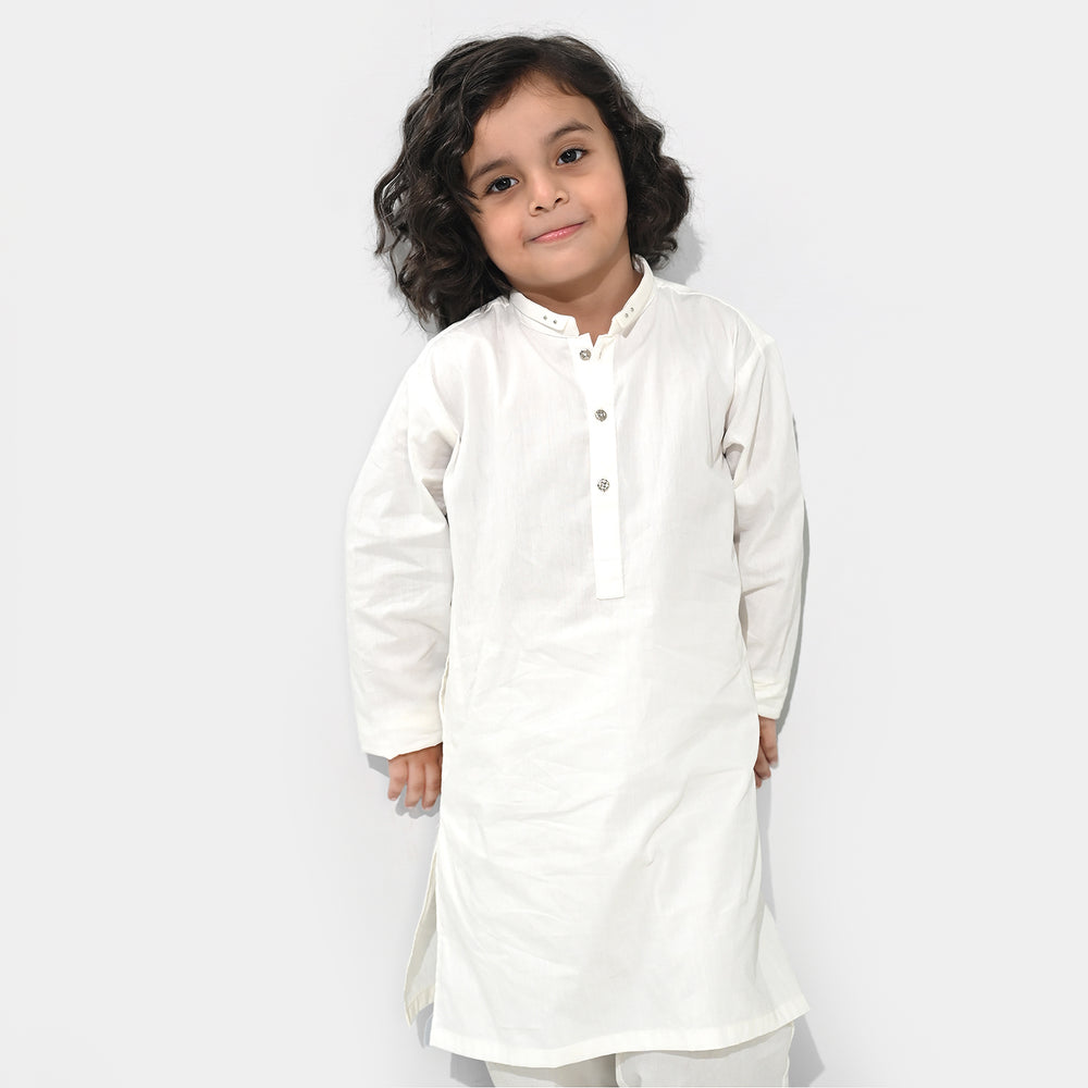 Boys Cotton Poplin Kurta Pajama (Elegant)-White