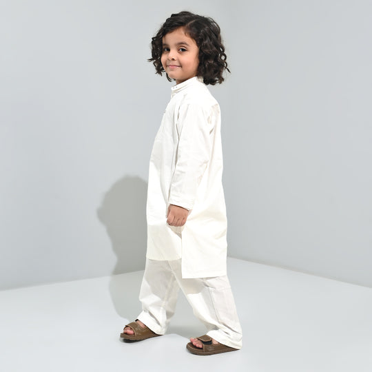 Boys Cotton Poplin Kurta Pajama (Elegant)-White