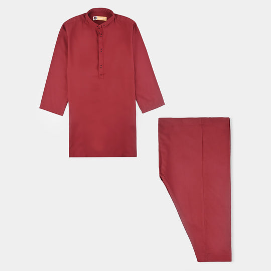 Boys Cotton Poplin Suit (Metal Stud)-MAROON