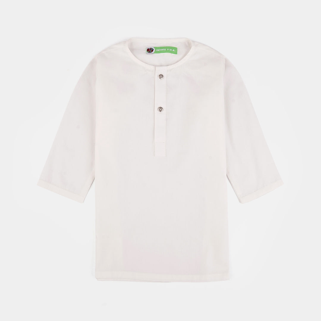 Infant Boys Cotton Poplin Kurta Pajama (Elegant)-White