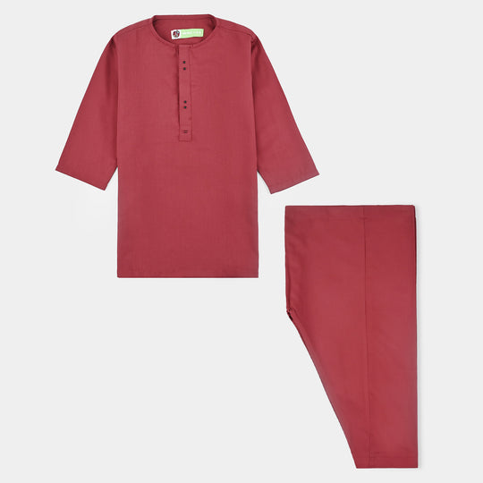 Infant Boys Cotton Poplin Suit (Metal Stud)-MAROON