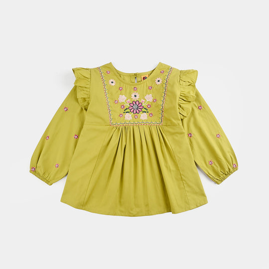 Girls Cotton Emb Top G Dhani-GREEN