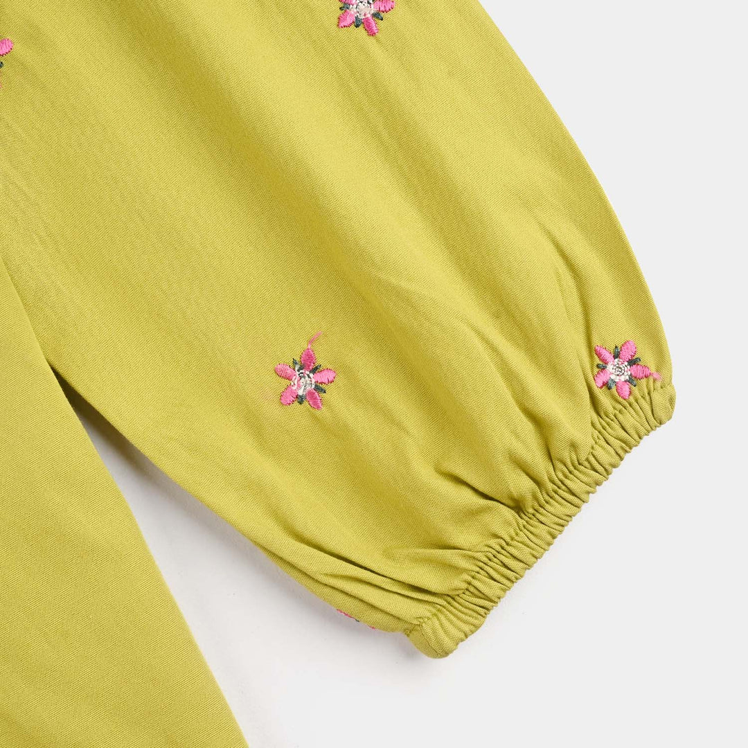 Girls Cotton Emb Top G Dhani-GREEN