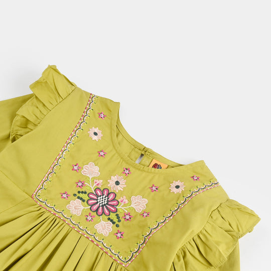 Girls Cotton Emb Top G Dhani-GREEN