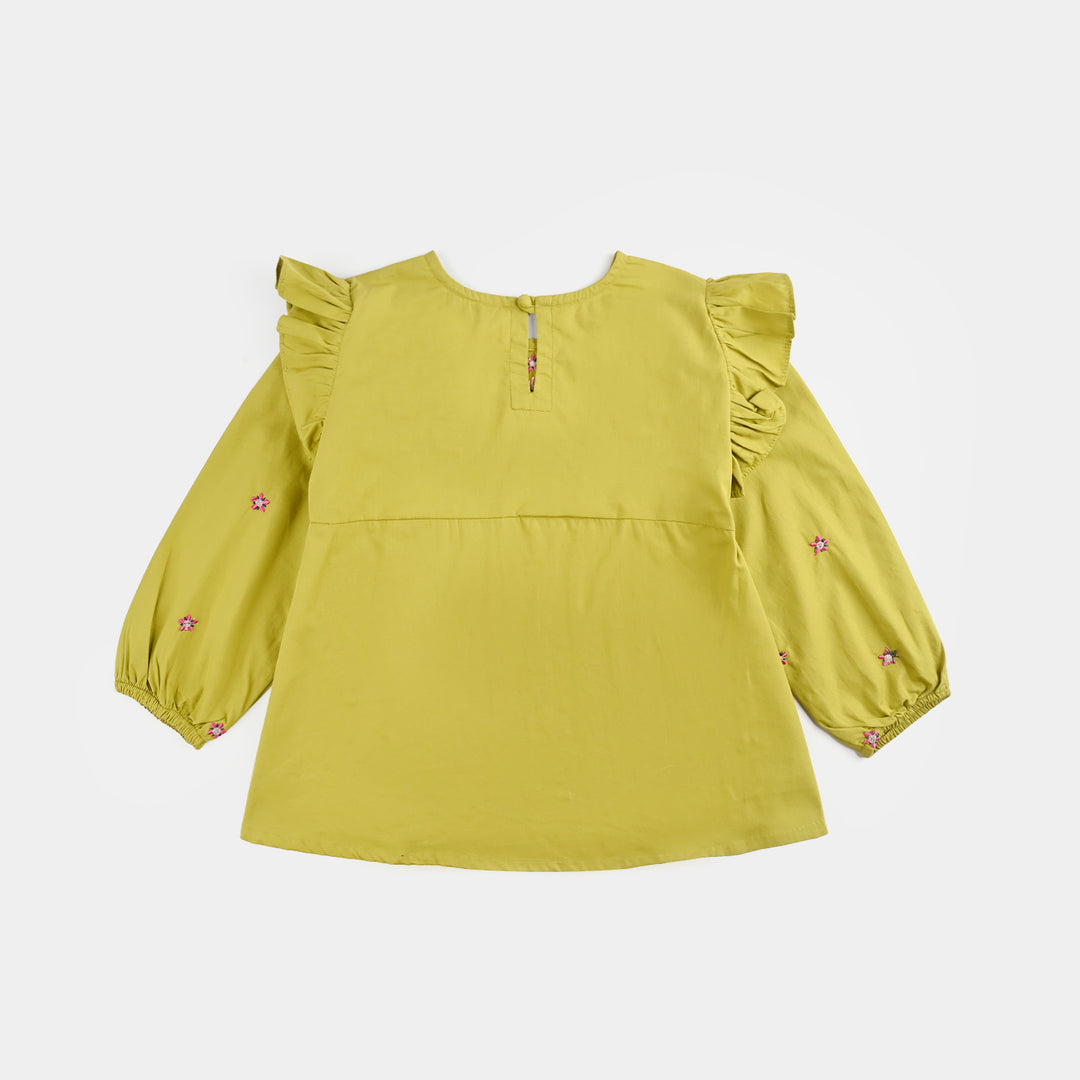 Girls Cotton Emb Top G Dhani-GREEN