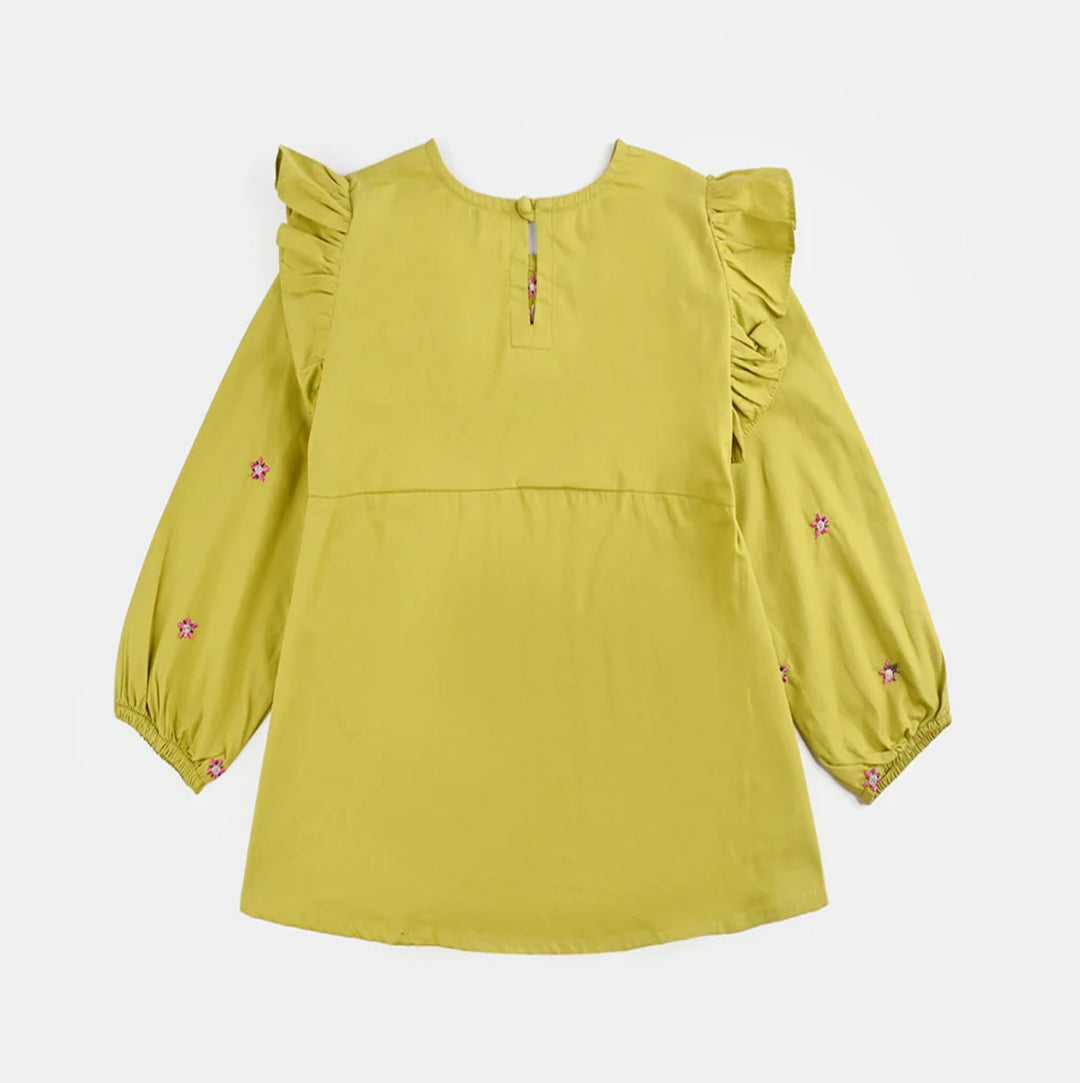 Girls Cotton Emb Top G Dhani-GREEN