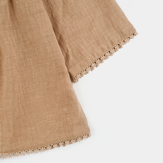 Girls Cotton Emb Top Pink Butter Fly-Sand