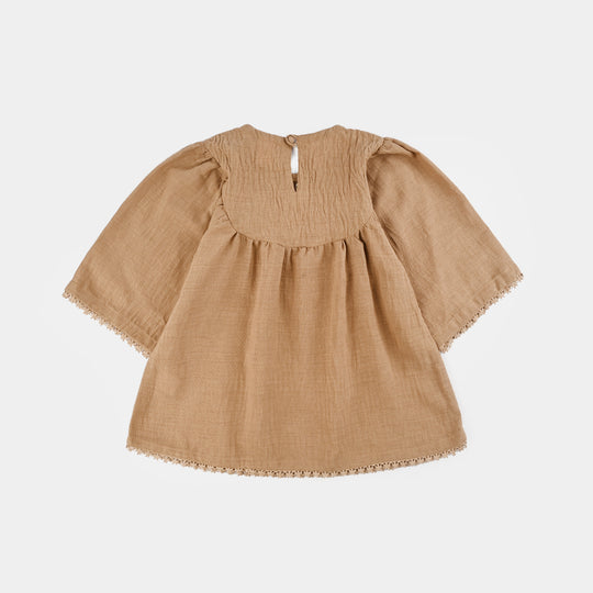 Girls Cotton Emb Top Pink Butter Fly-Sand