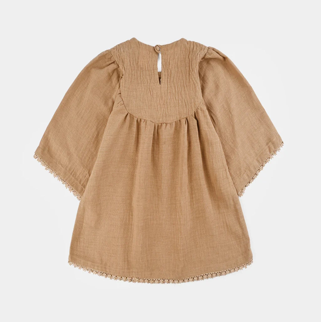 Girls Cotton Emb Top Pink Butter Fly-Sand
