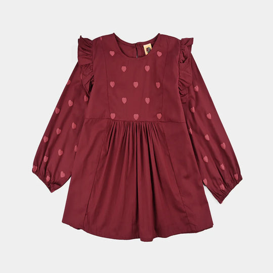 Girls Cotton Top Puffy Hearts-MAROON