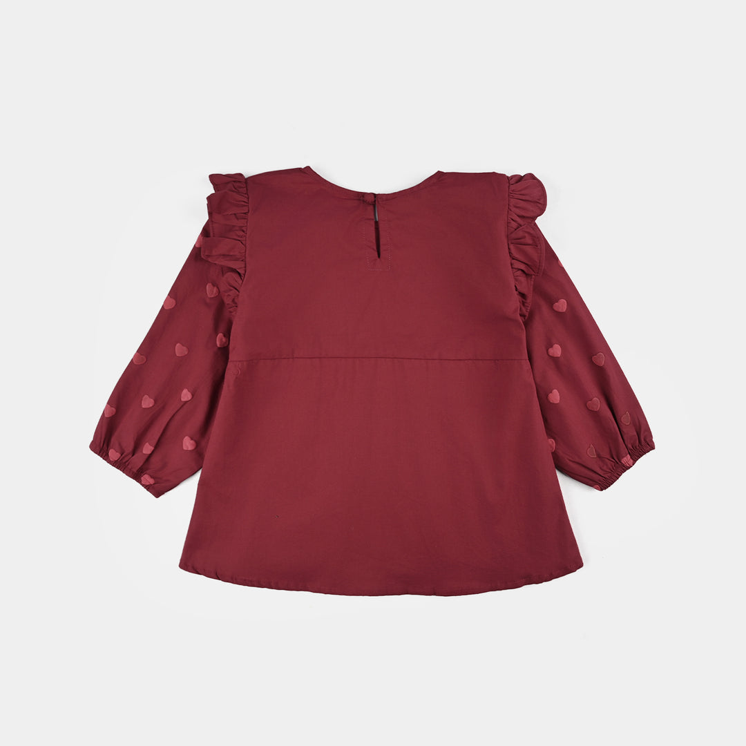 Girls Cotton Top Puffy Hearts-MAROON